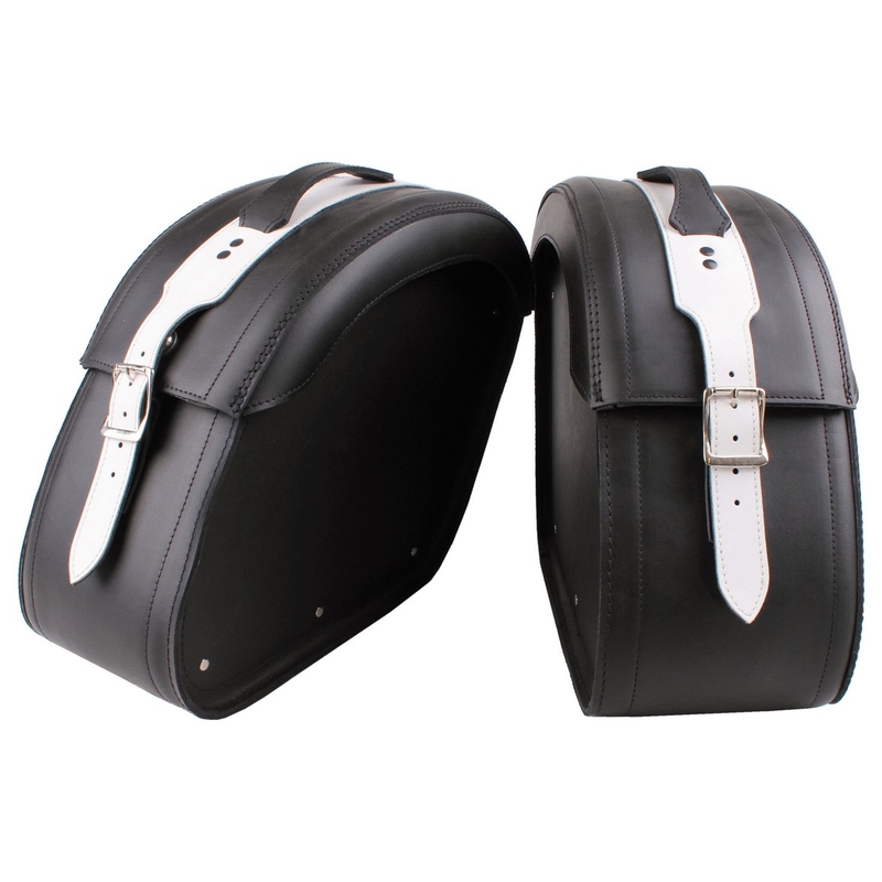 Leder Motorradtaschen mit Schloss RSA-S15 schwarz und weiß