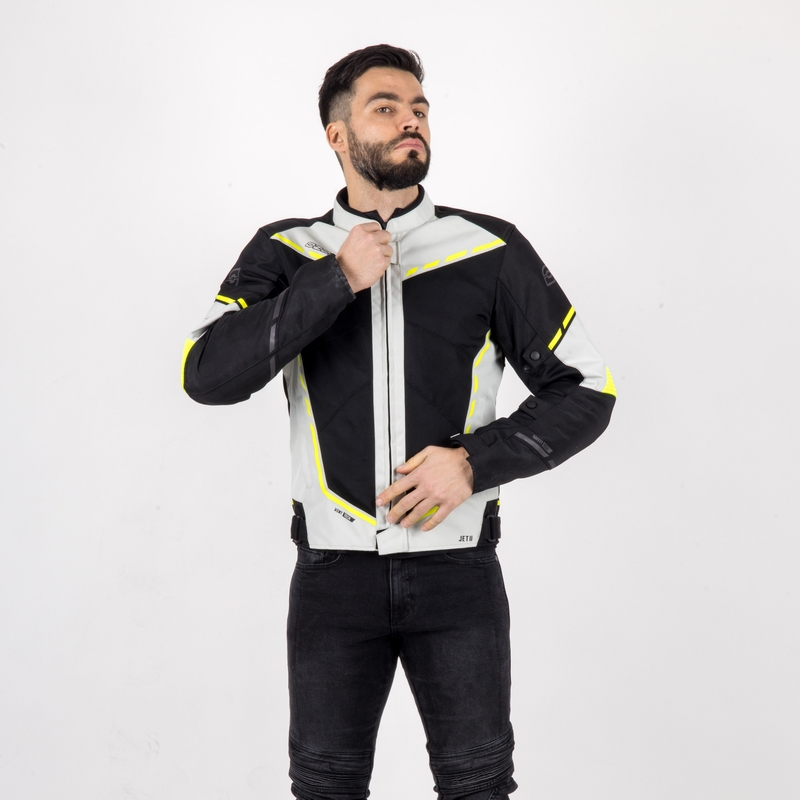 Motorradjacke Ozone Jet II grau-schwarz-fluorgelb Ausverkauf
