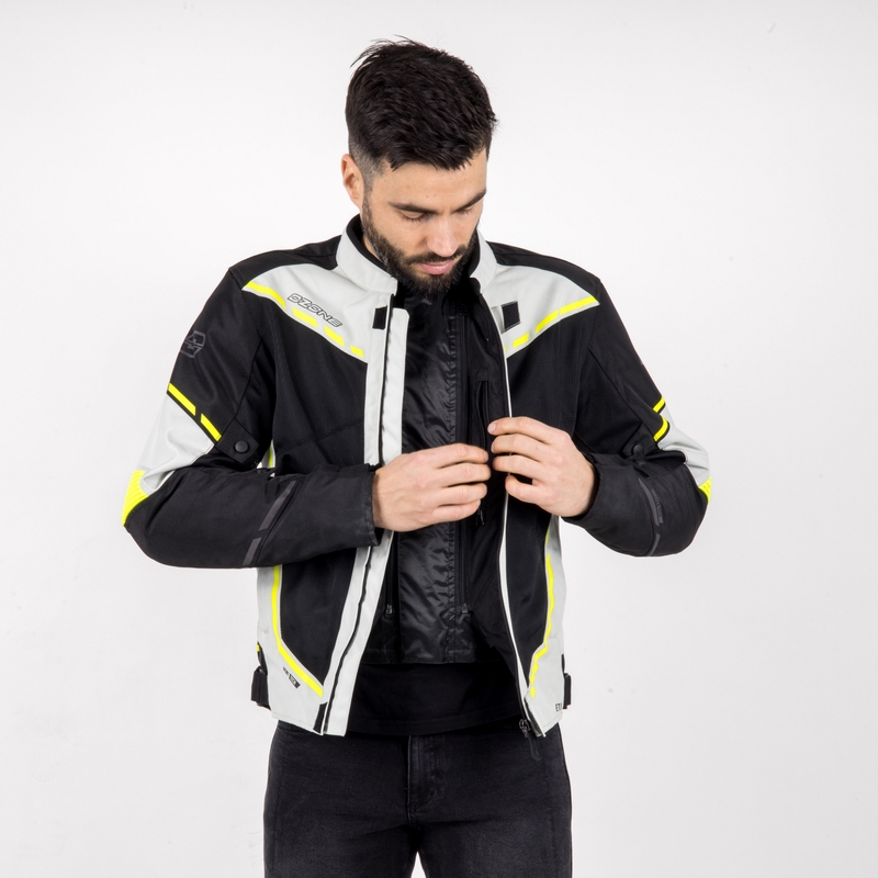 Motorradjacke Ozone Jet II grau-schwarz-fluorgelb Ausverkauf