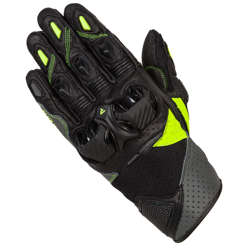 Motorradhandschuhe Rebelhorn Flux II schwarz-fluo gelb Ausverkauf