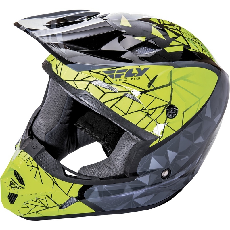 Kinder Motocross Helm FLY Racing Kinetic CRUX - USA fluo gelb-grau-schwarz Ausverkauf