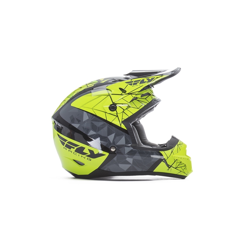 Kinder Motocross Helm FLY Racing Kinetic CRUX - USA fluo gelb-grau-schwarz Ausverkauf
