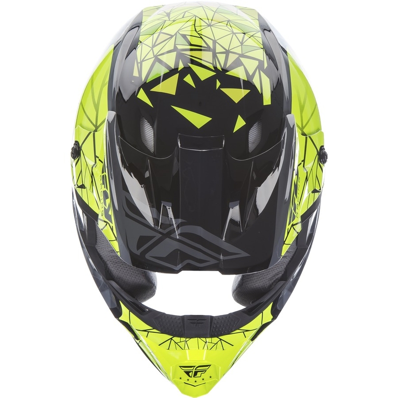 Kinder Motocross Helm FLY Racing Kinetic CRUX - USA fluo gelb-grau-schwarz Ausverkauf