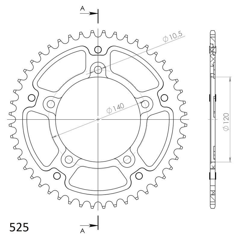 Kettenrad SUPERSPROX STEALTH gold 47T, 525