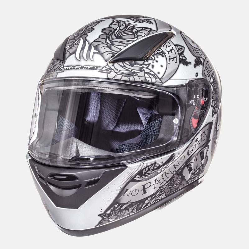 MT Revenge Skull &amp; Rose Integrierter Motorradhelm schwarz matt-silber