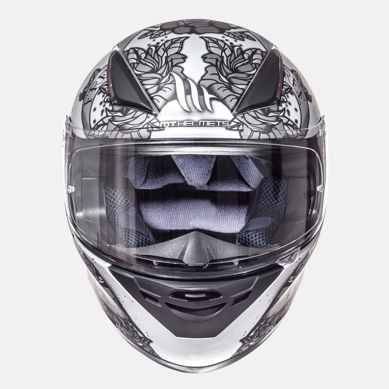 MT Revenge Skull &amp; Rose Integrierter Motorradhelm schwarz matt-silber