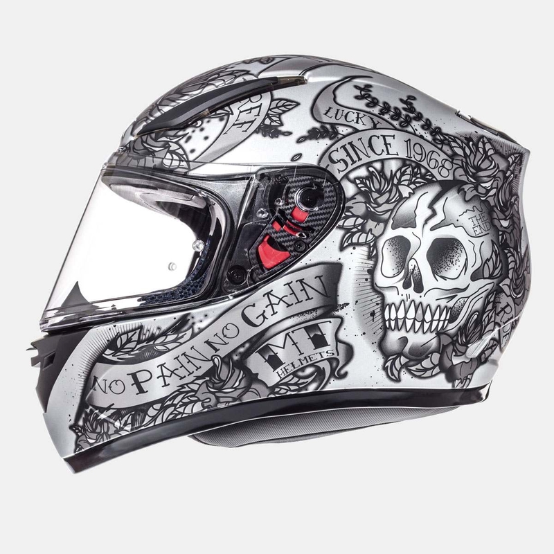 MT Revenge Skull &amp; Rose Integrierter Motorradhelm schwarz matt-silber