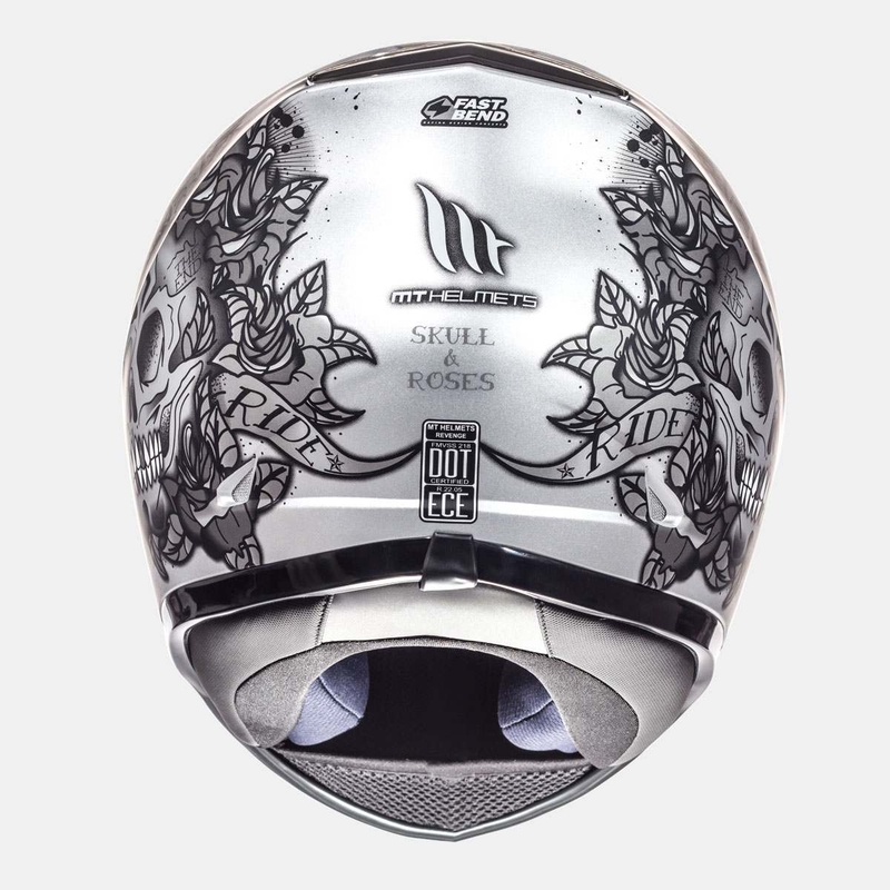 MT Revenge Skull &amp; Rose Integrierter Motorradhelm schwarz matt-silber