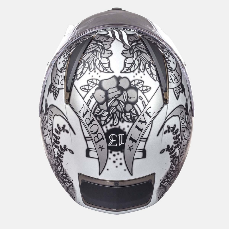 MT Revenge Skull &amp; Rose Integrierter Motorradhelm schwarz matt-silber