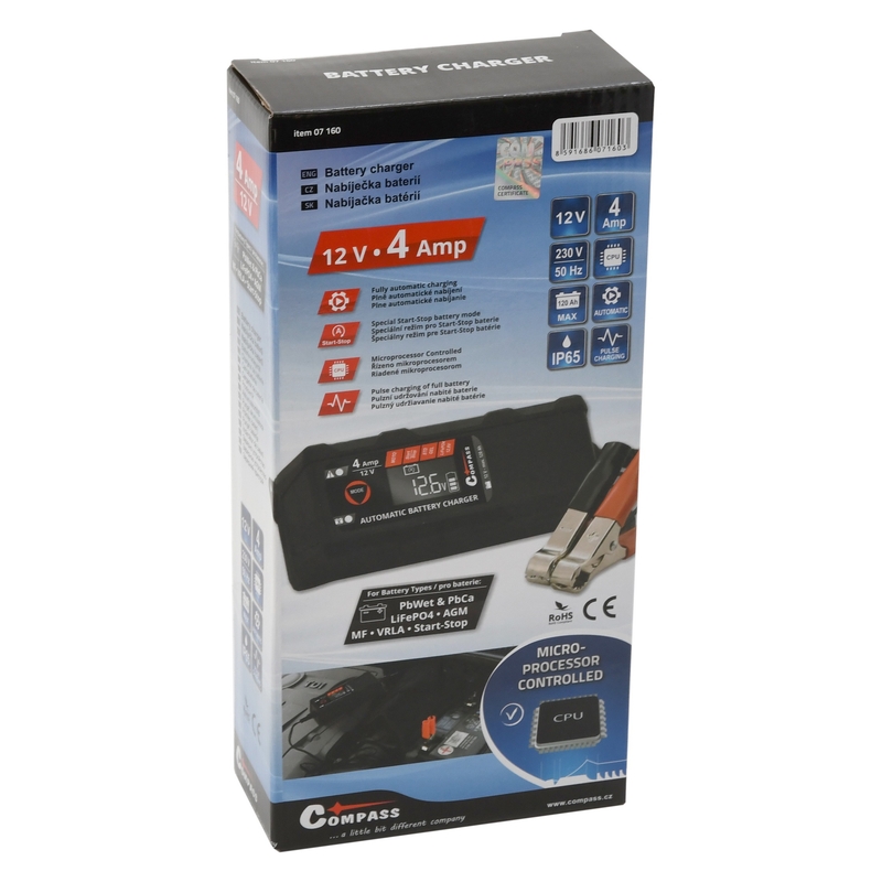 Mikroprozessor-Ladegerät 4Amp 12V PB/GEL/AGM/LiFePO4 LCD-Anzeige