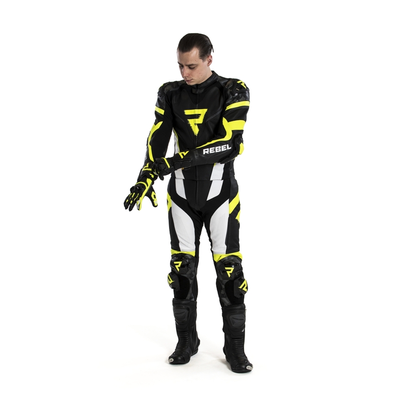 Rebelhorn Rebel Schwarz-Weiß-Fluo Gelb Motorradoverall Ausverkauf
