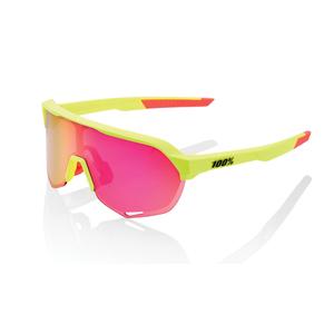 Sonnenbrille 100% S2 Matte Washed Out Neon Gelb (lila Glas)