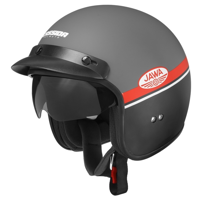Offener Motorradhelm Cassida Oxygen Jawa OHC grau-schwarz-rot-weiß Ausverkauf