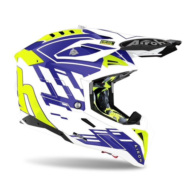 Motocross Helm Airoh Aviator 3.0 Rampage 2021 weiß-blau-fluo gelb Ausverkauf