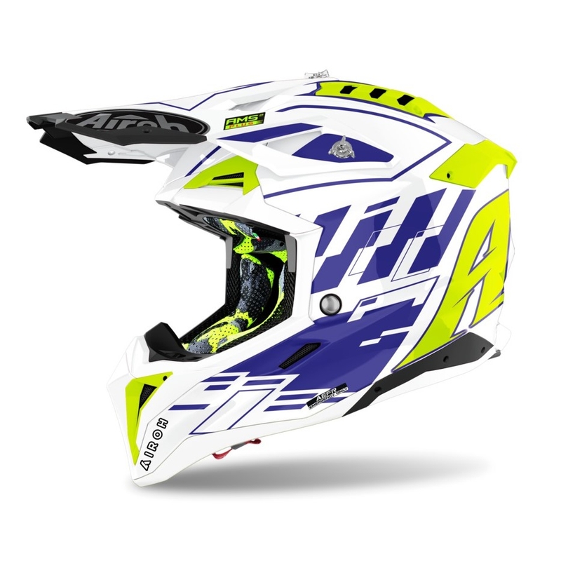 Motocross Helm Airoh Aviator 3.0 Rampage 2021 weiß-blau-fluo gelb Ausverkauf