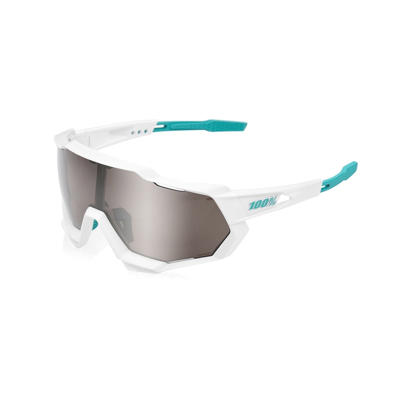 Sonnenbrille 100% SPEEDTRAP BORA weiß-grün (Rauchglas)