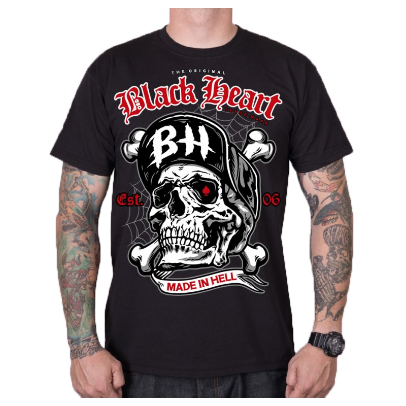 Herren-T-Shirt Schwarz Herz Totenkopf Knochen schwarz Ausverkauf