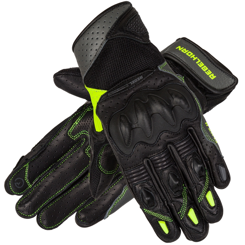 Women's Rebelhorn Flux II Schwarz-Fluo Gelb Motorradhandschuhe