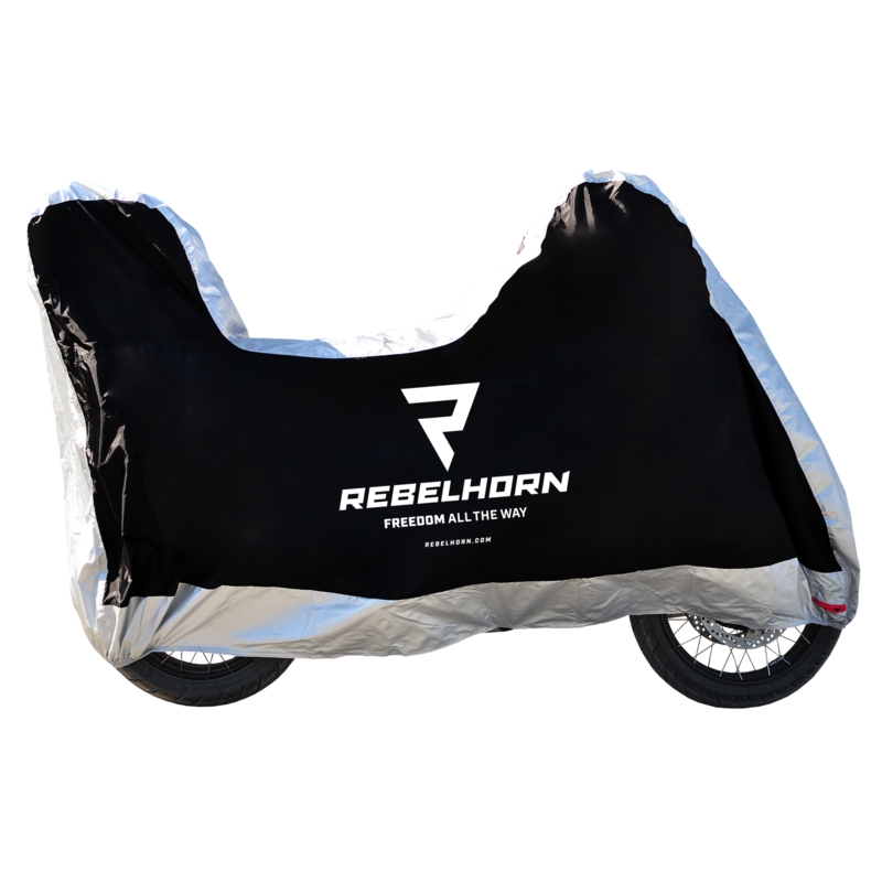 Motorradabdeckung mit Koffer Rebelhorn Cover II Top Box schwarz-silber