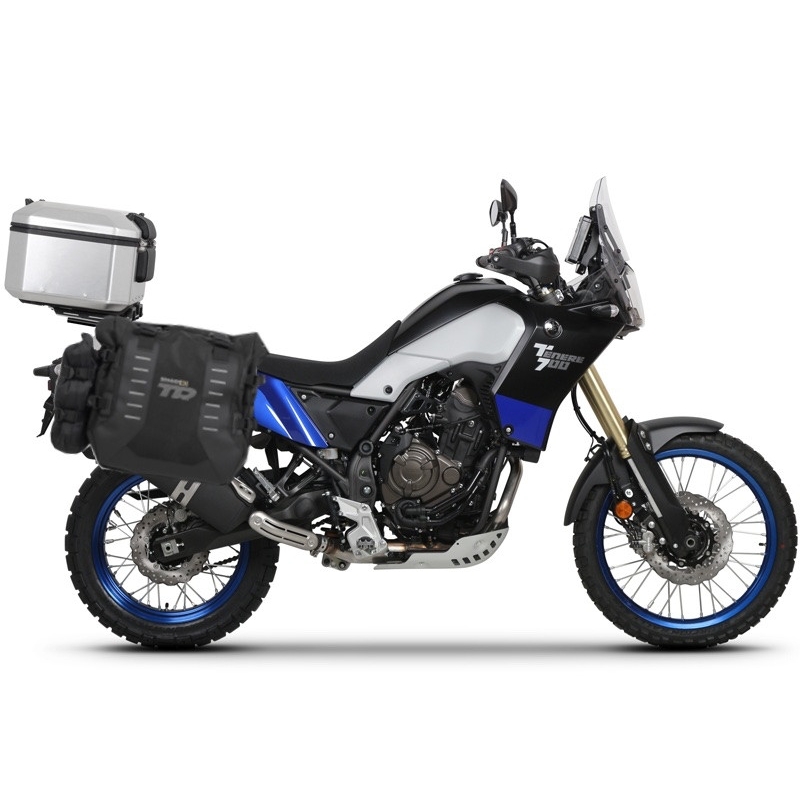 Complete set of SHAD TERRA TR40 adventure saddlebags and SHAD TERRA aluminium 55L topcase, including mounting kit SHAD YAMAHA Tenere 700 XTZ690
