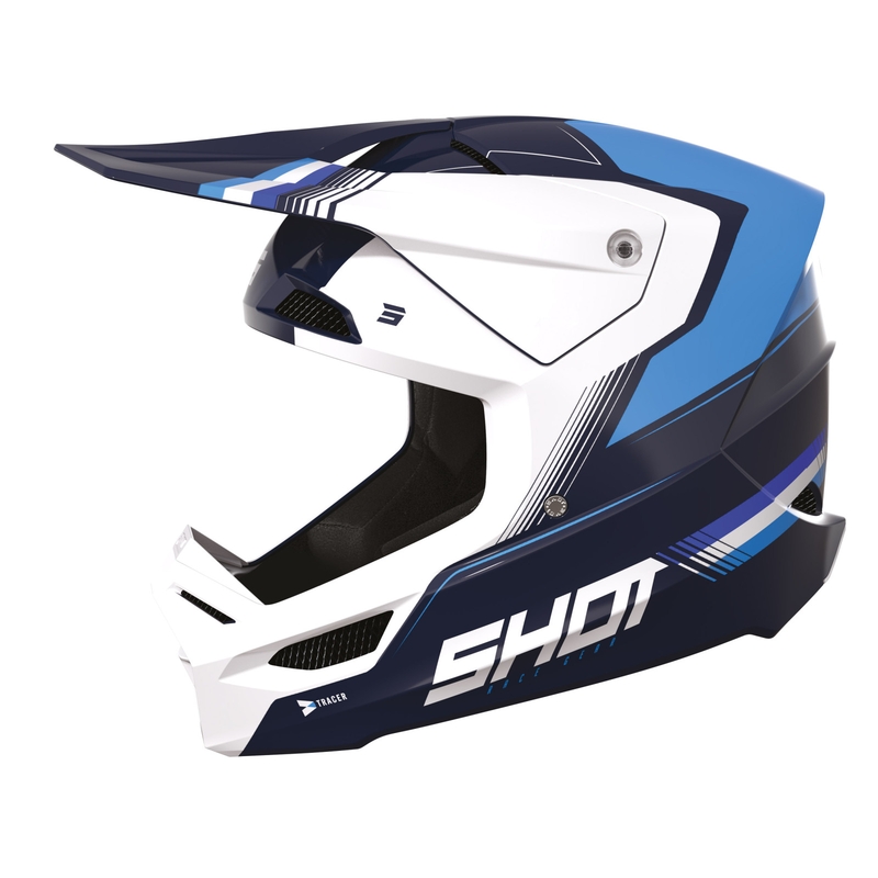 Shot Race Tracer Motocross Helm blau und weiß Ausverkauf