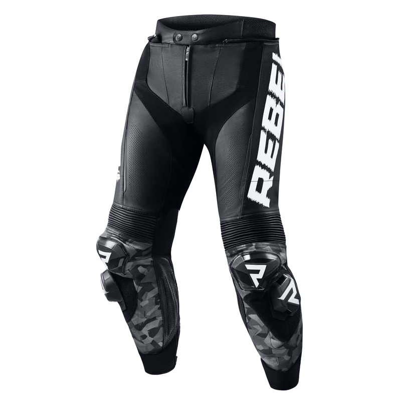 Rebelhorn Rebel Schwarze und weiße Motorradhosen Ausverkauf