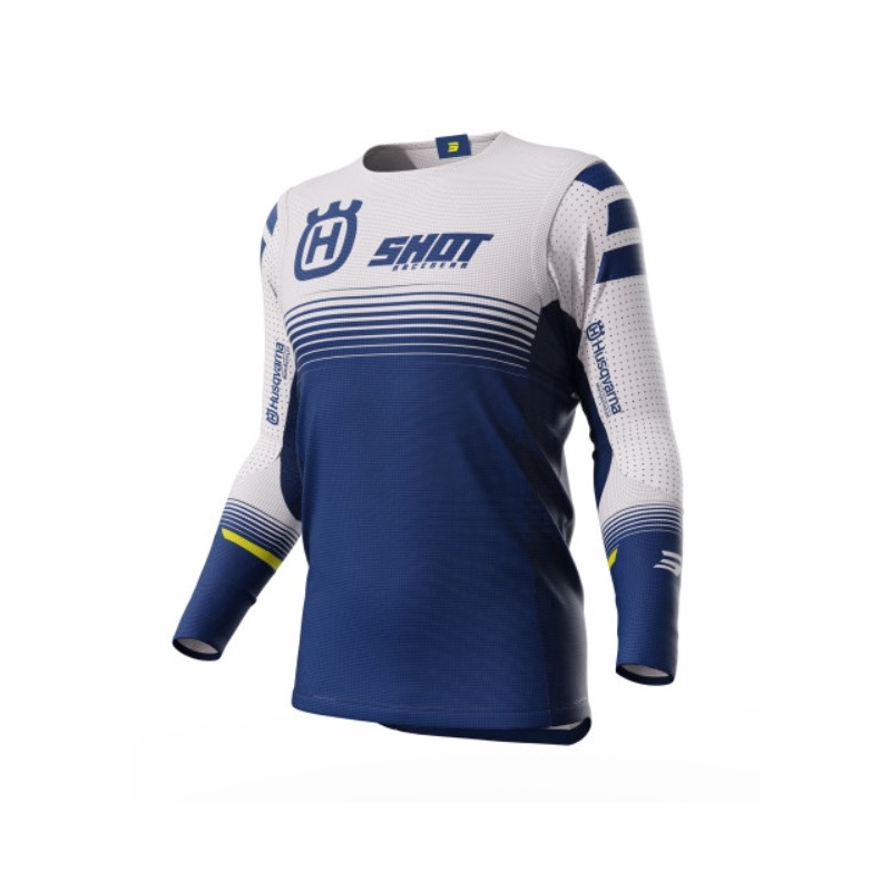 Motocross Trikot Shot Aerolite Husqvarna LE 2023 weiß-blau Ausverkauf