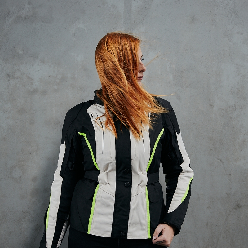 Ozone Sahara Schwarz-Grau-Fluo Gelb Motorradjacke für Frauen Ausverkauf