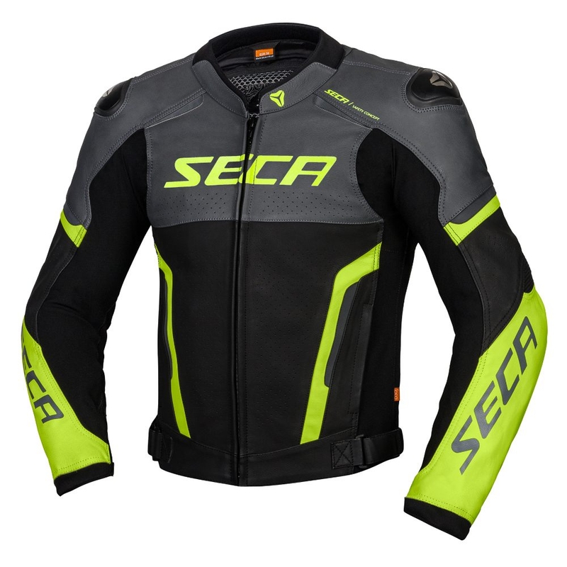 Leder-Motorradjacke SECA Hooligan grau-fluo gelb Ausverkauf