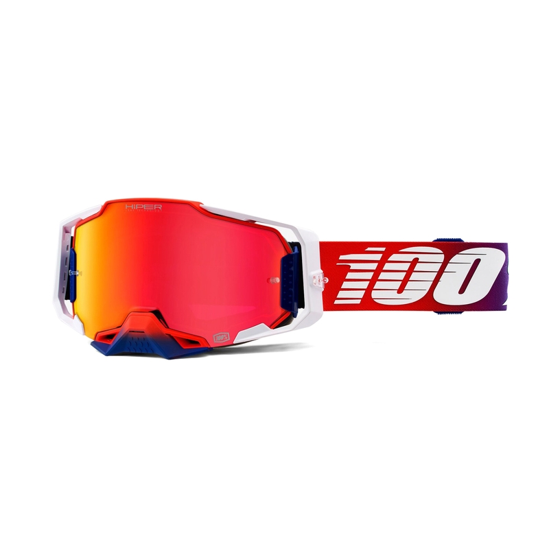 Motocrossbrille 100% ARMEGA Factory HIPER weiß-rot-blau (rotes Chrom-Plexiglas)