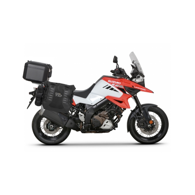 Complete set of SHAD TERRA TR40 adventure saddlebags and SHAD TERRA BLACK aluminium 48L topcase, including mounting kit SHAD SUZUKI DL 1000 V-Strom/ DL 1050 V-Strom