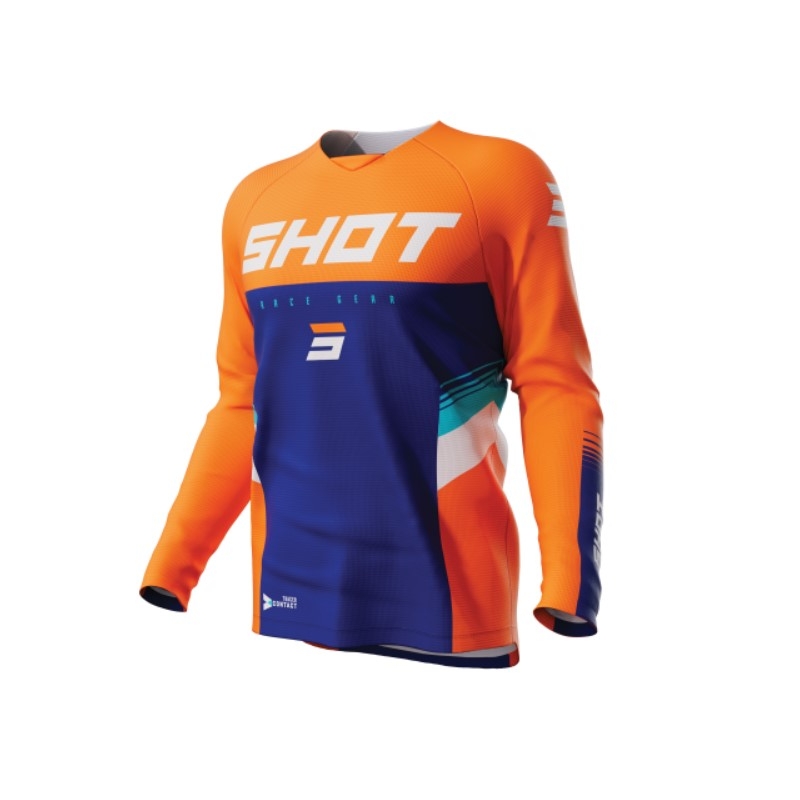 Kinder Motocross Trikot Shot Raw Kid Tracer weiß-blau-fluo orange