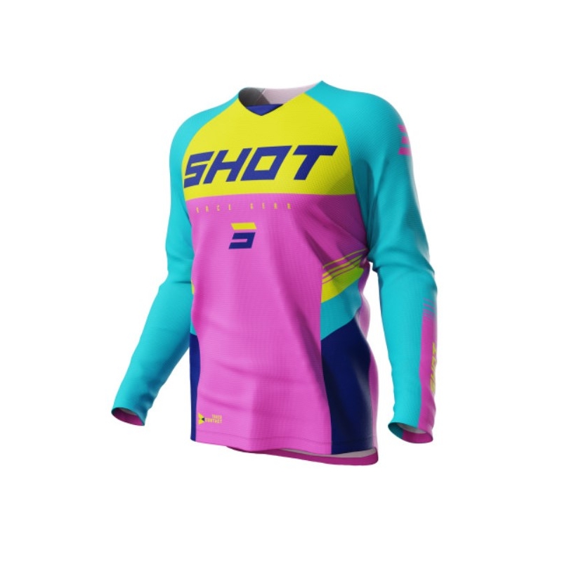 Kinder Motocross-Trikot Shot Raw Kid Tracer türkis-gelb-rosa