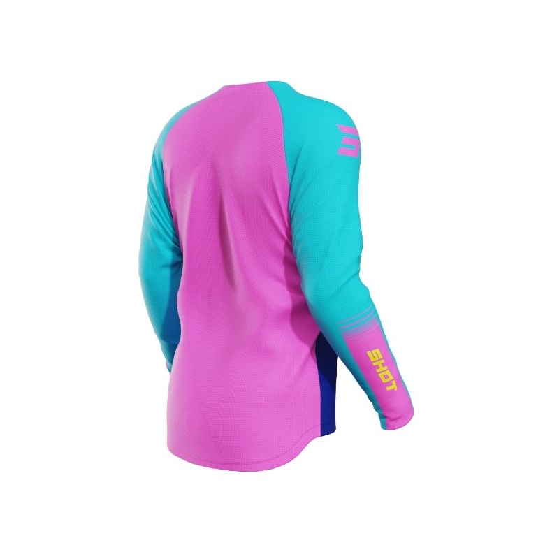 Kinder Motocross-Trikot Shot Raw Kid Tracer türkis-gelb-rosa