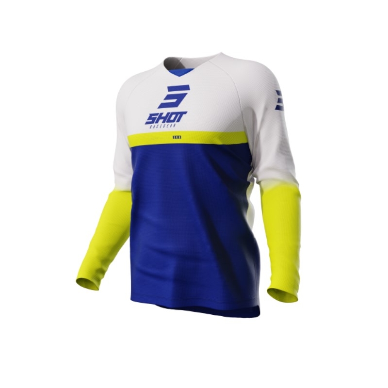 Kinder Motocross-Trikot Shot Raw Kid Reflex weiß-gelb-blau Ausverkauf