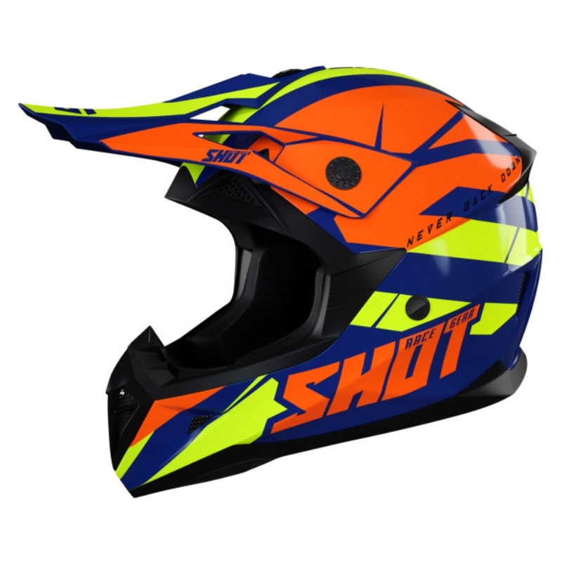 Kinder-Motocross-Helm Shot Pulse Kid Revenge orange-blau-fluo gelb