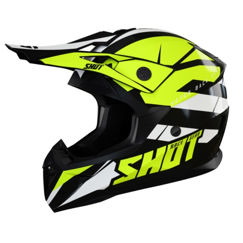 Kinder-Motocross-Helm Shot Pulse Kid Revenge schwarz-weiß-fluorgelb Ausverkauf