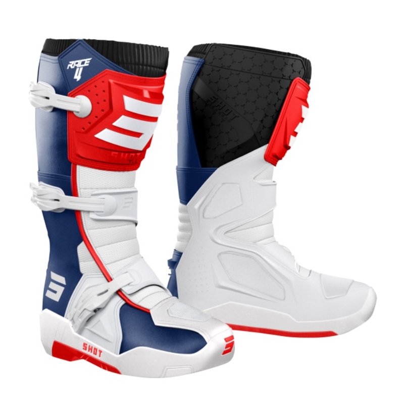 Shot Race 4 rot-blau-weiße Motorradstiefel