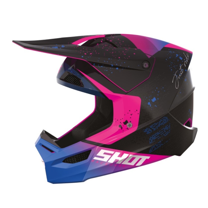 Kinder-Motocross-Helm Shot Furious Matrix rosa-blau-schwarz Ausverkauf