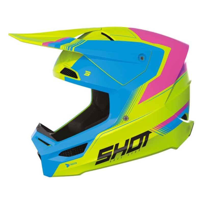 Kinder Motocross Helm Shot Race Tracer rosa-blau-fluo gelb