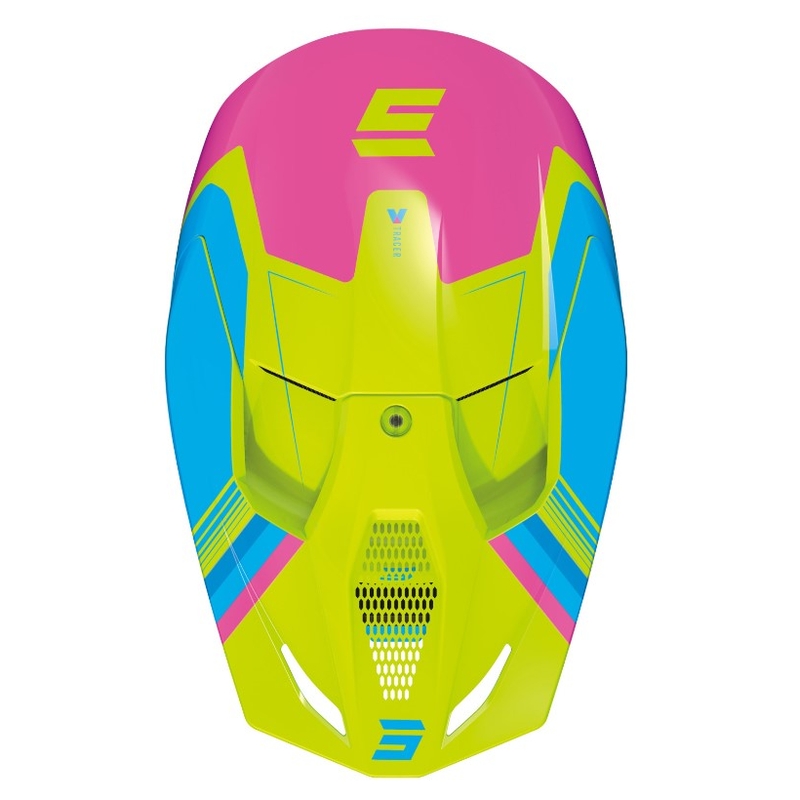 Kinder Motocross Helm Shot Race Tracer rosa-blau-fluo gelb
