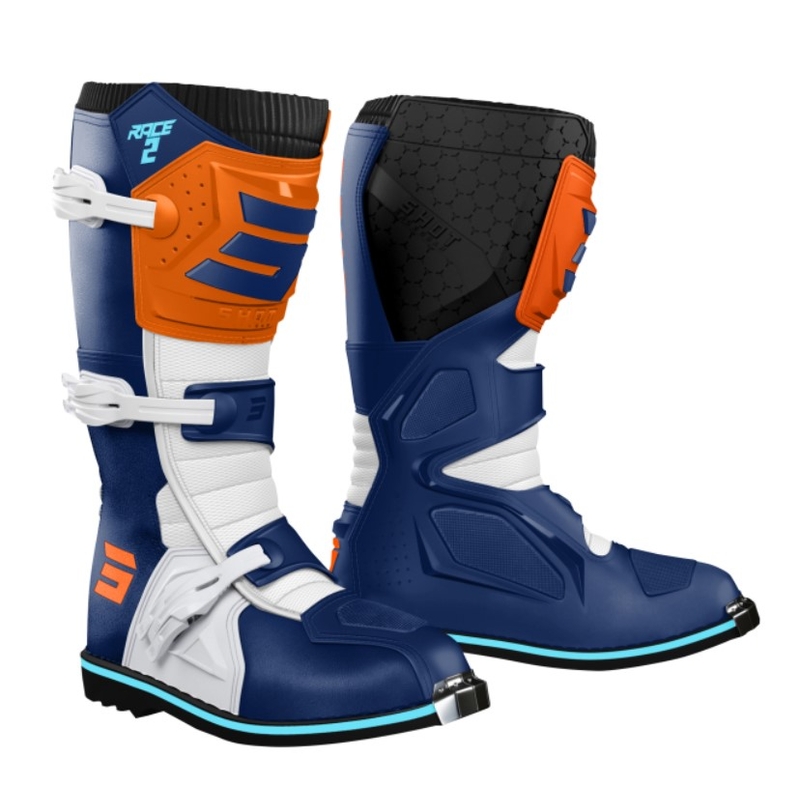 Kinder-Motorradschuhe Shot Race 2 blau-weiß-orange