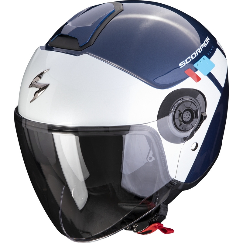 Offener Helm Scorpion EXO-CITY II Mall blau-weiß-rot Ausverkauf