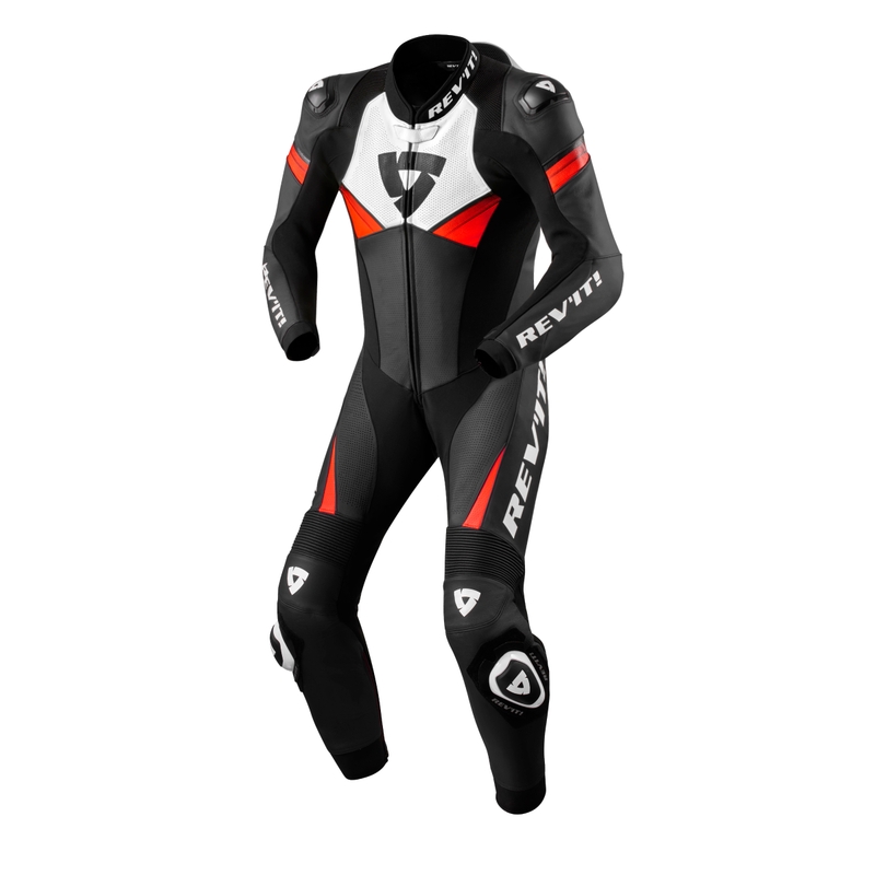 Revit Argon 2 einteiliger Motorradanzug schwarz-fluorrot