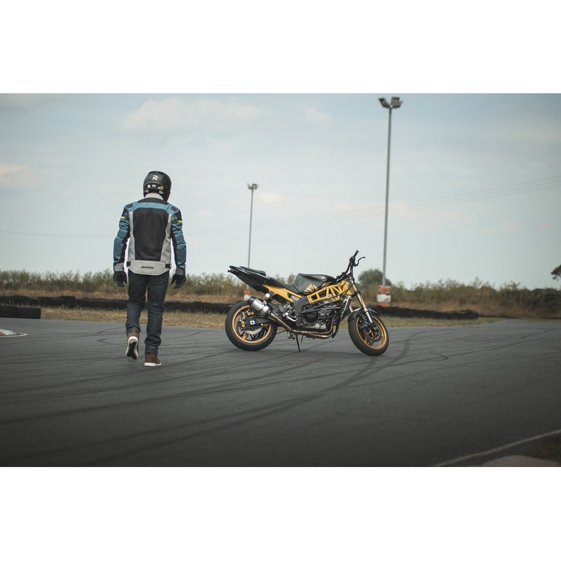 Oxford Dakar D2D Air silber-blau-fluorgelbe Motorradjacke