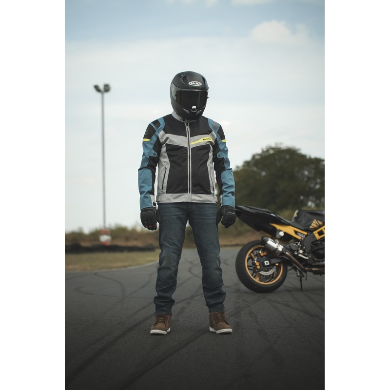 Oxford Dakar D2D Air silber-blau-fluorgelbe Motorradjacke