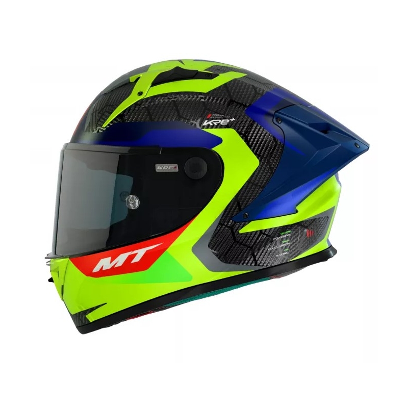 Integrální přilba na motorku MT KRE+ Carbon Powerful fluo žluto-modrá
