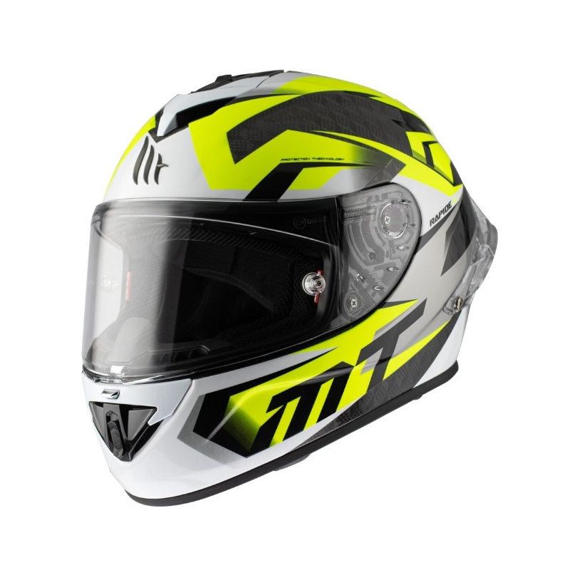 Integrierter Motorradhelm MT Rapide Pro Fugaz D3 schwarz-grau-weiß-fluogelb