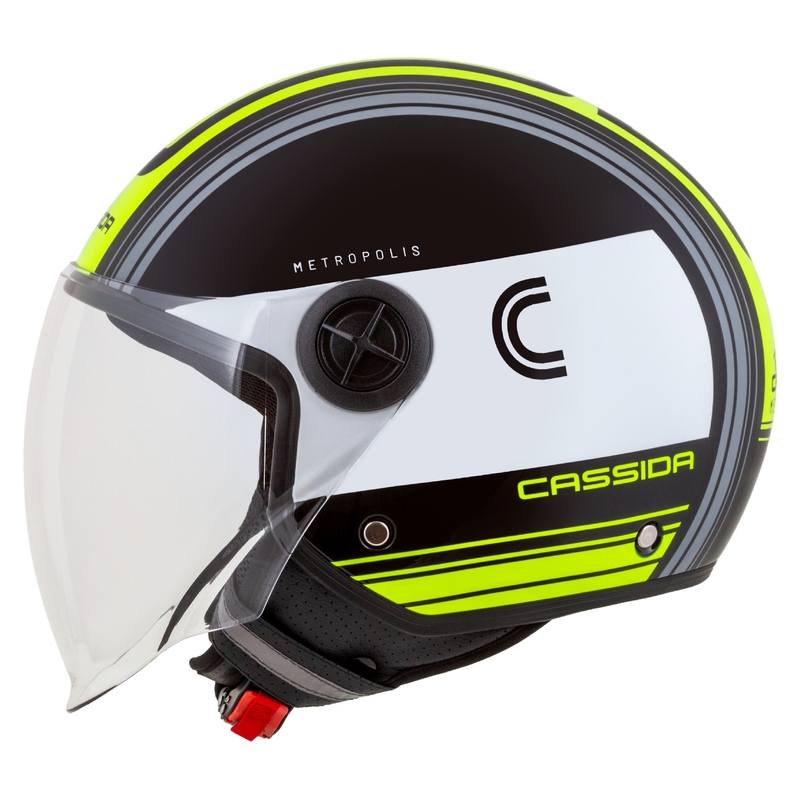 Cassida Handy Metropolis Schwarz-Weiß-Fluo Gelb-Grau Offener Motorradhelm