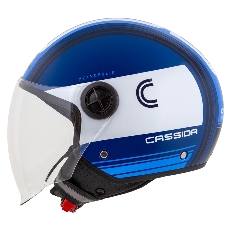 Cassida Handy Metropolis Blau und Weiß Offener Motorradhelm